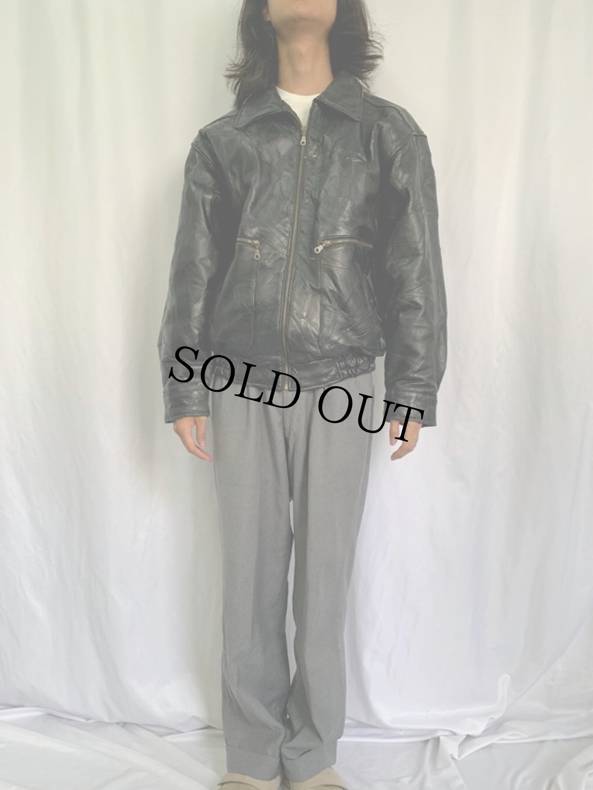 画像2: PACIFIC FLYER パッチワーク レザージャケット L (2)