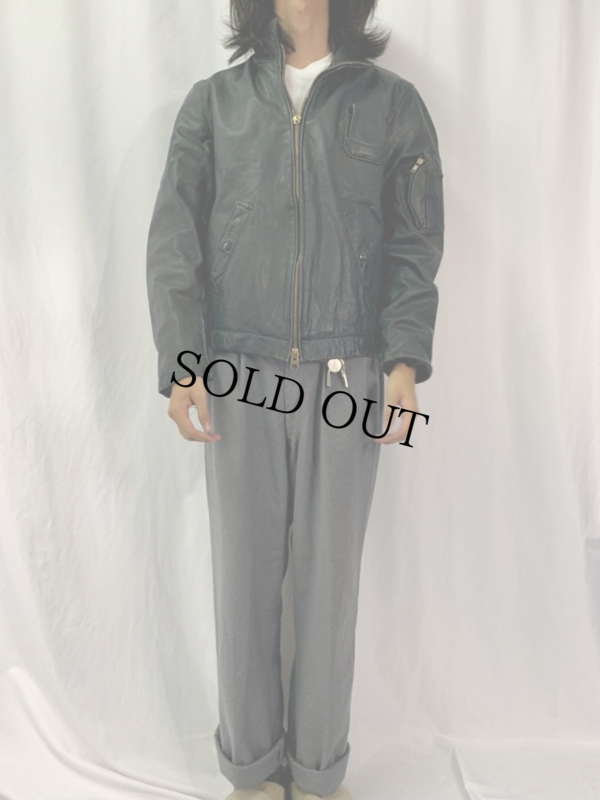 画像2: 70〜80's FRENCH AIR FORCE パイロットレザージャケット (2)