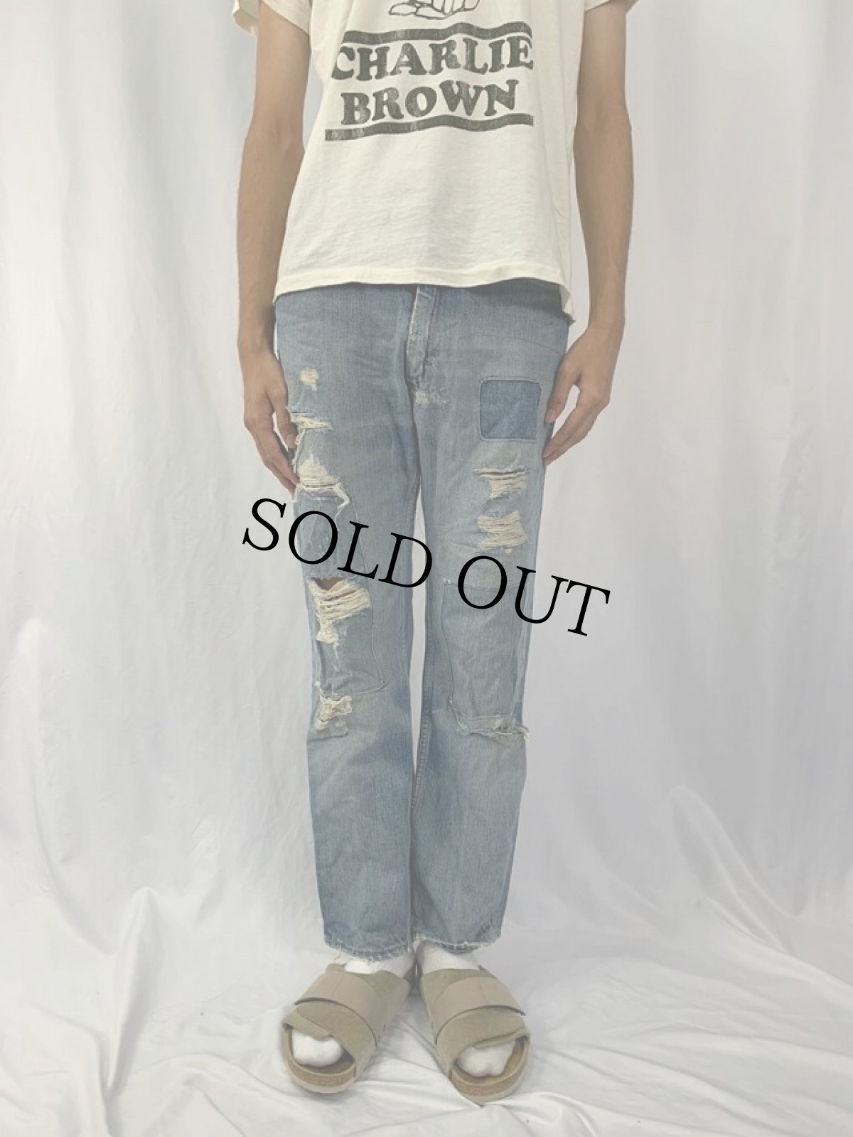 画像2: 60's JCPenney FOREMOST パッチワークデニムパンツ W30 (2)