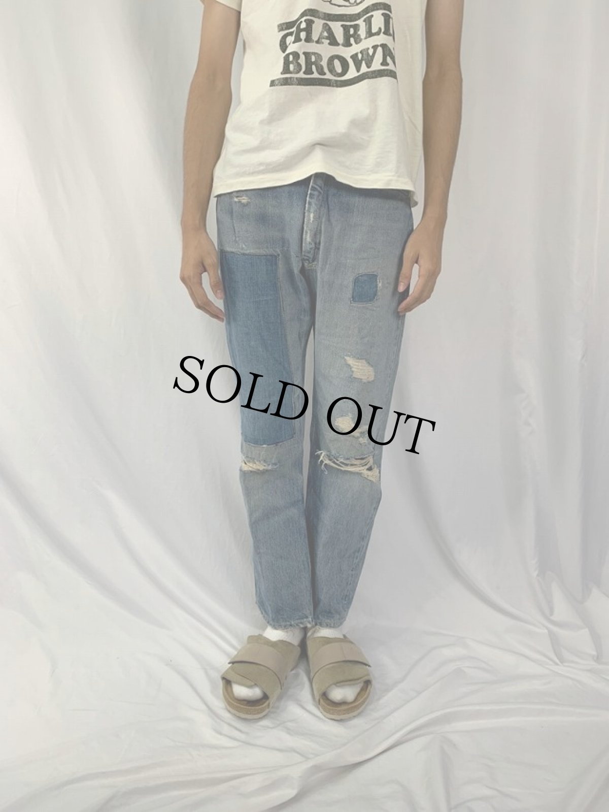 画像2: 60's JCPenney FOREMOST パッチワークデニムパンツ W31 (2)