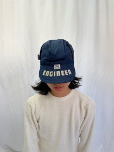 画像2: 60's Lee USA製 "ENGINEER" フロッキープリント デニムワークキャップ  (2)