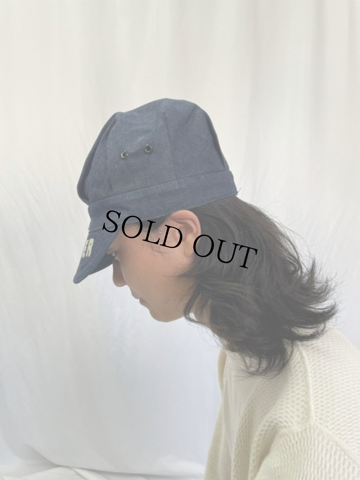 画像3: 60's Lee USA製 "ENGINEER" フロッキープリント デニムワークキャップ (3)