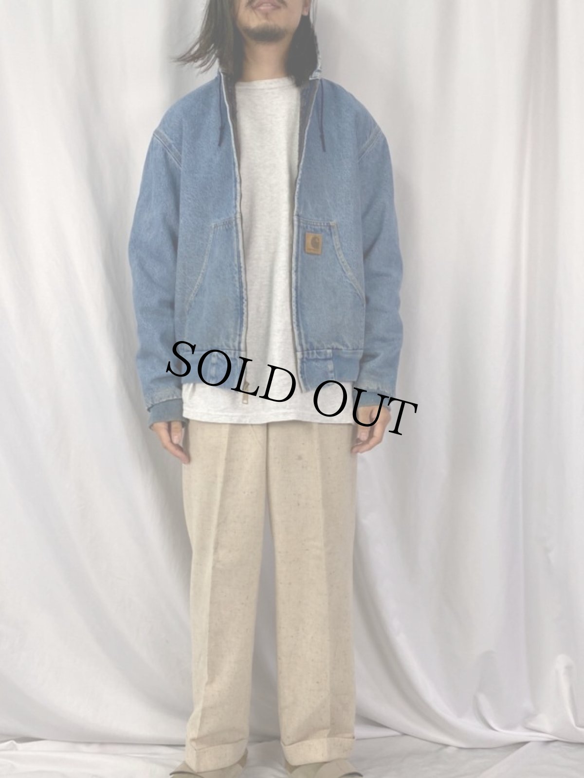 画像2: 80〜90's Carhartt USA製 ブランケット付き デニムアクティブパーカー L (2)