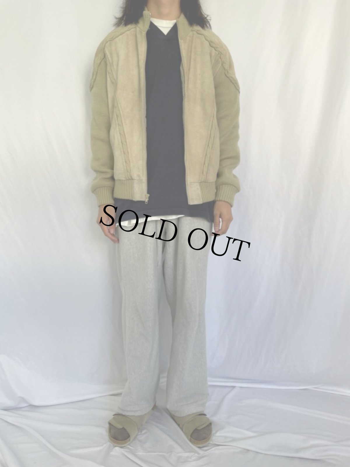 画像2: OUTDOOR EXCHANGE スエードレザー切り替えニットジャケット L (2)