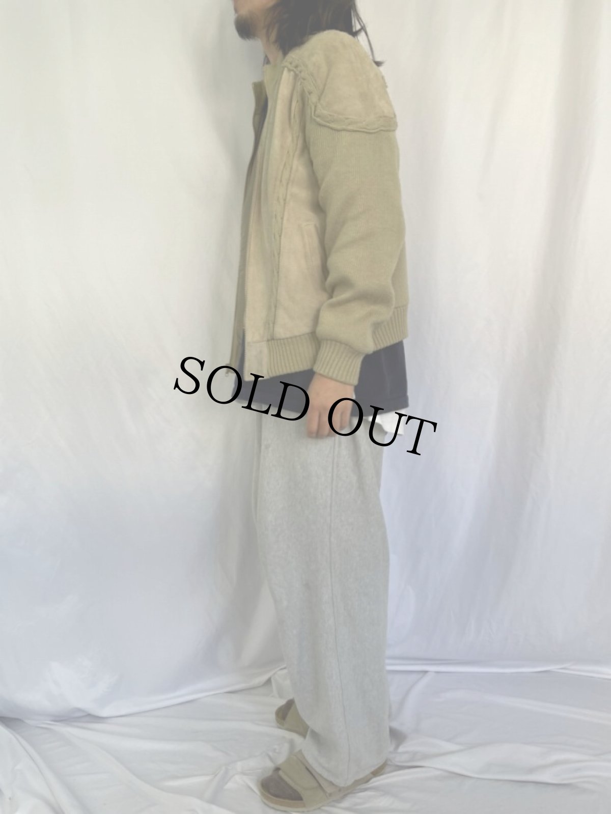 画像3: OUTDOOR EXCHANGE スエードレザー切り替えニットジャケット L (3)