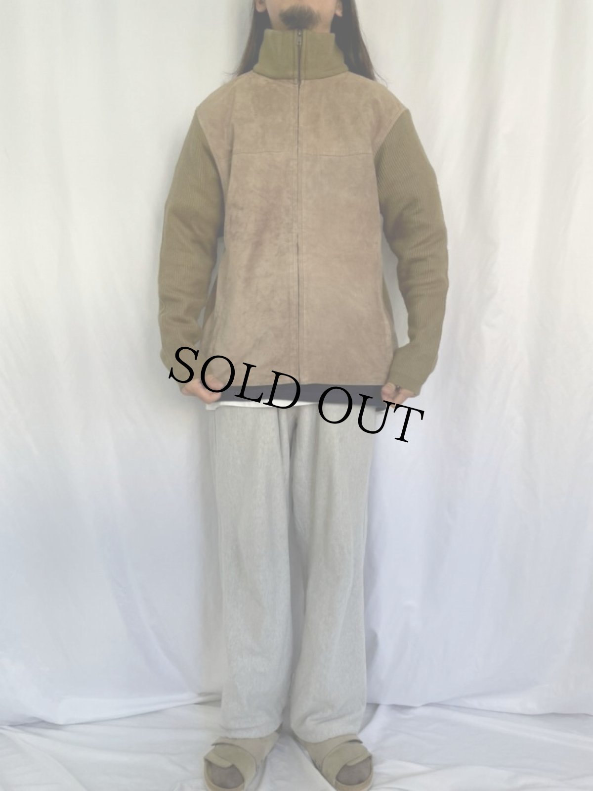 画像2: MARC EDWARDS スエードレザー切り替えニットジャケット L (2)