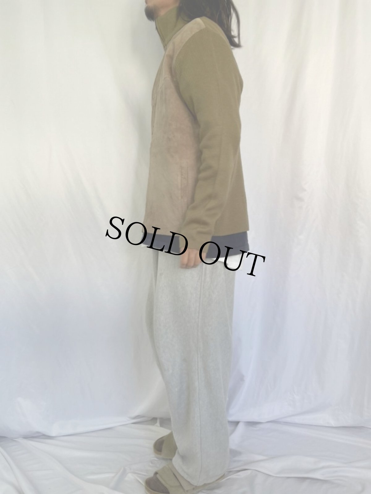 画像3: MARC EDWARDS スエードレザー切り替えニットジャケット L (3)