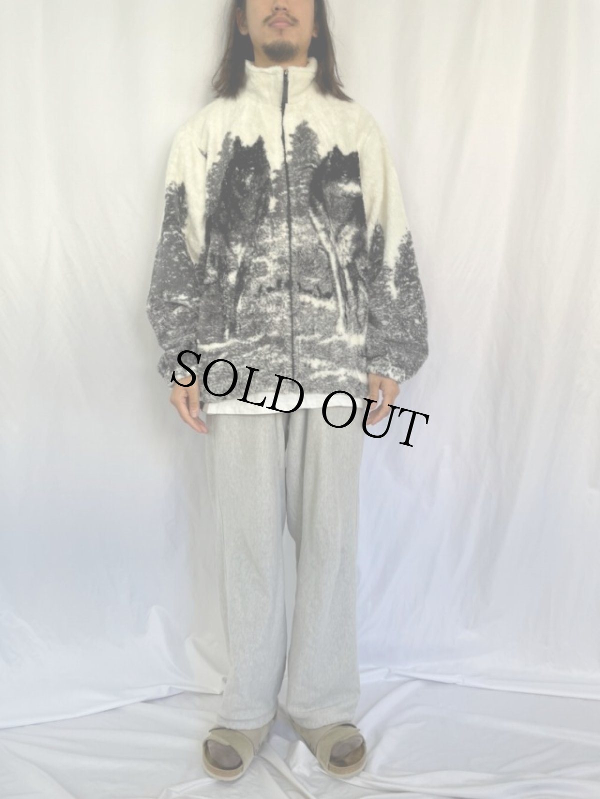 画像2: CRUISE WEAR&Co. オオカミ柄 フリースジャケット XL (2)