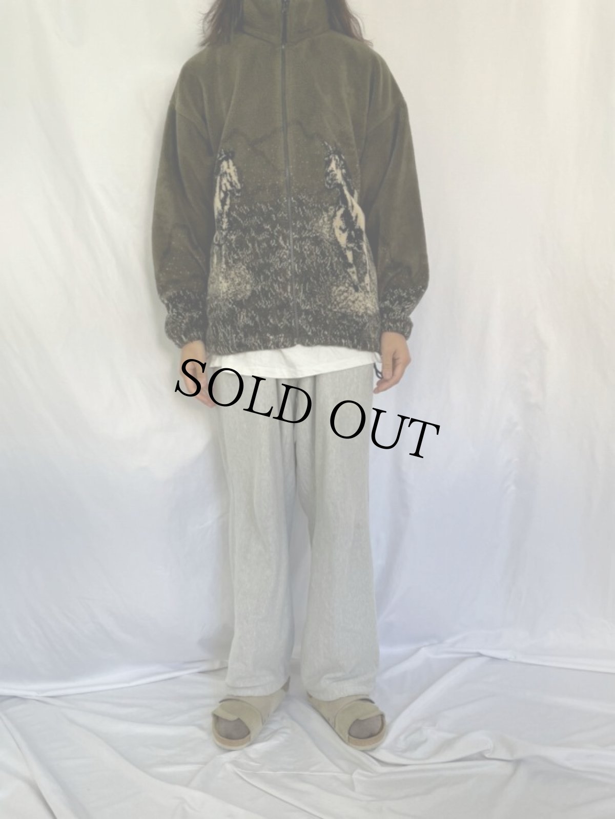 画像2: 90's BEAR RIDGE USA製 馬柄 フリースジャケット XL (2)