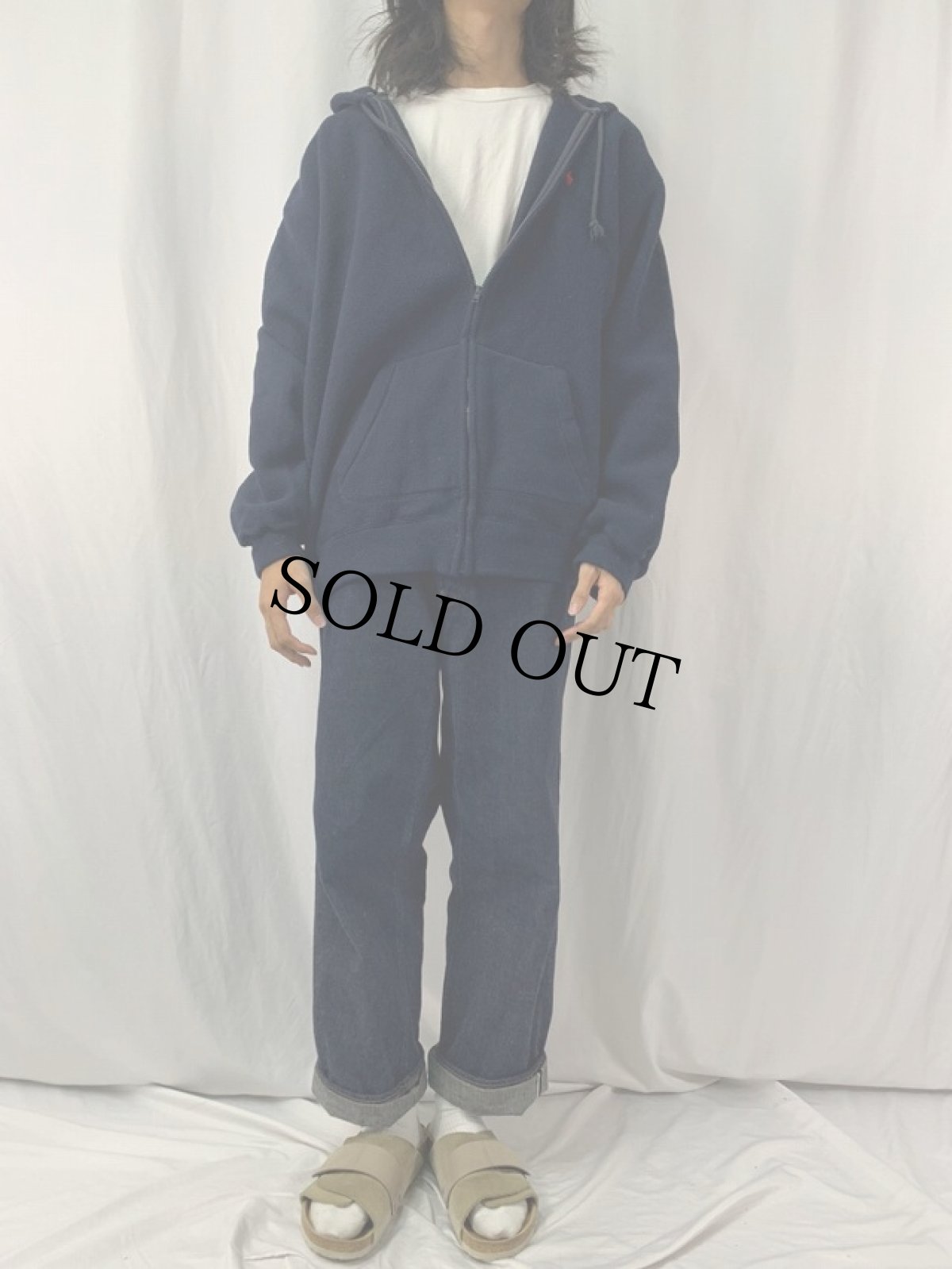 画像2: POLO Ralph Lauren ロゴ刺繍 フリースジップパーカー 2XLT NAVY (2)