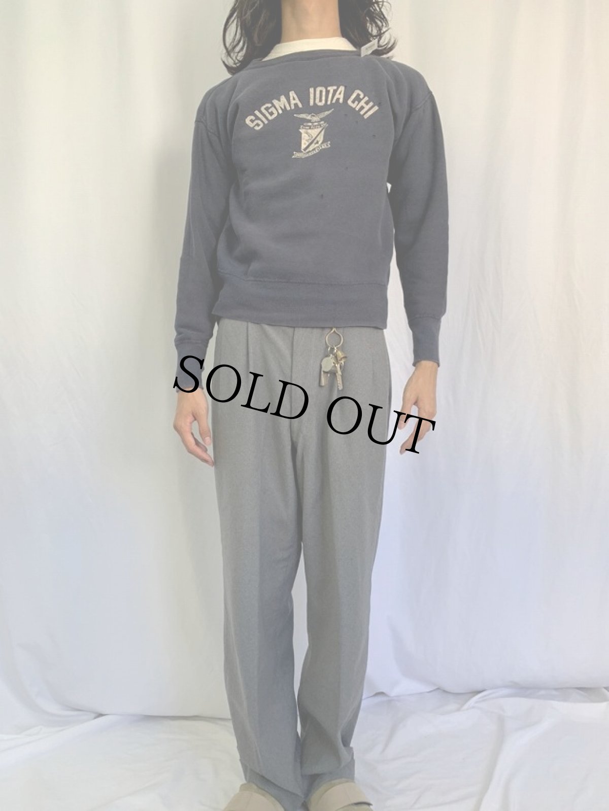 画像2: 60's Champion ランタグ "SIGMA IOTA CHI" フロッキープリント スウェット M (2)