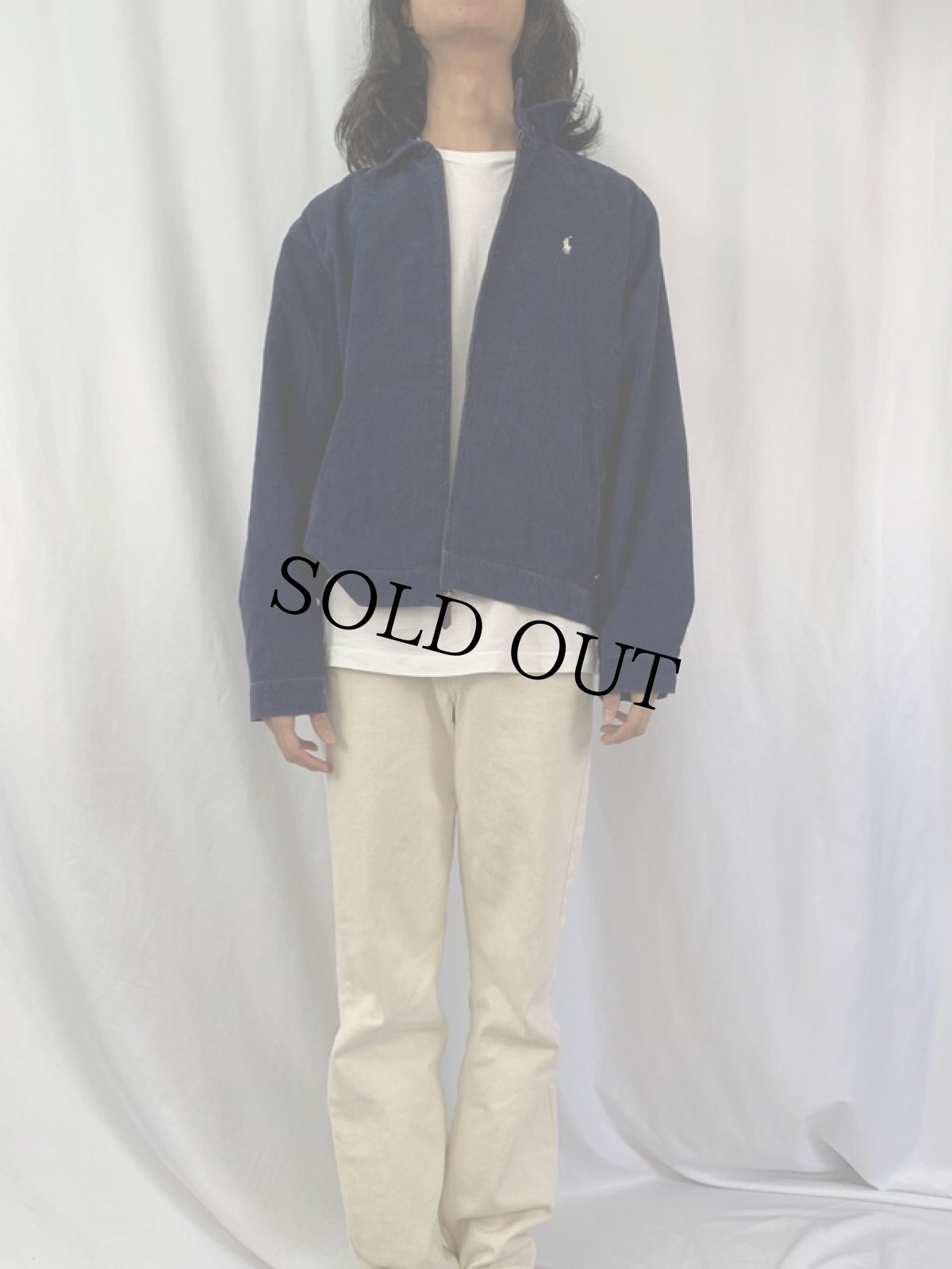 画像2: POLO GOLF RALPH LAUREN ロゴ刺繍 コーデュロイスウィングトップ L NAVY (2)