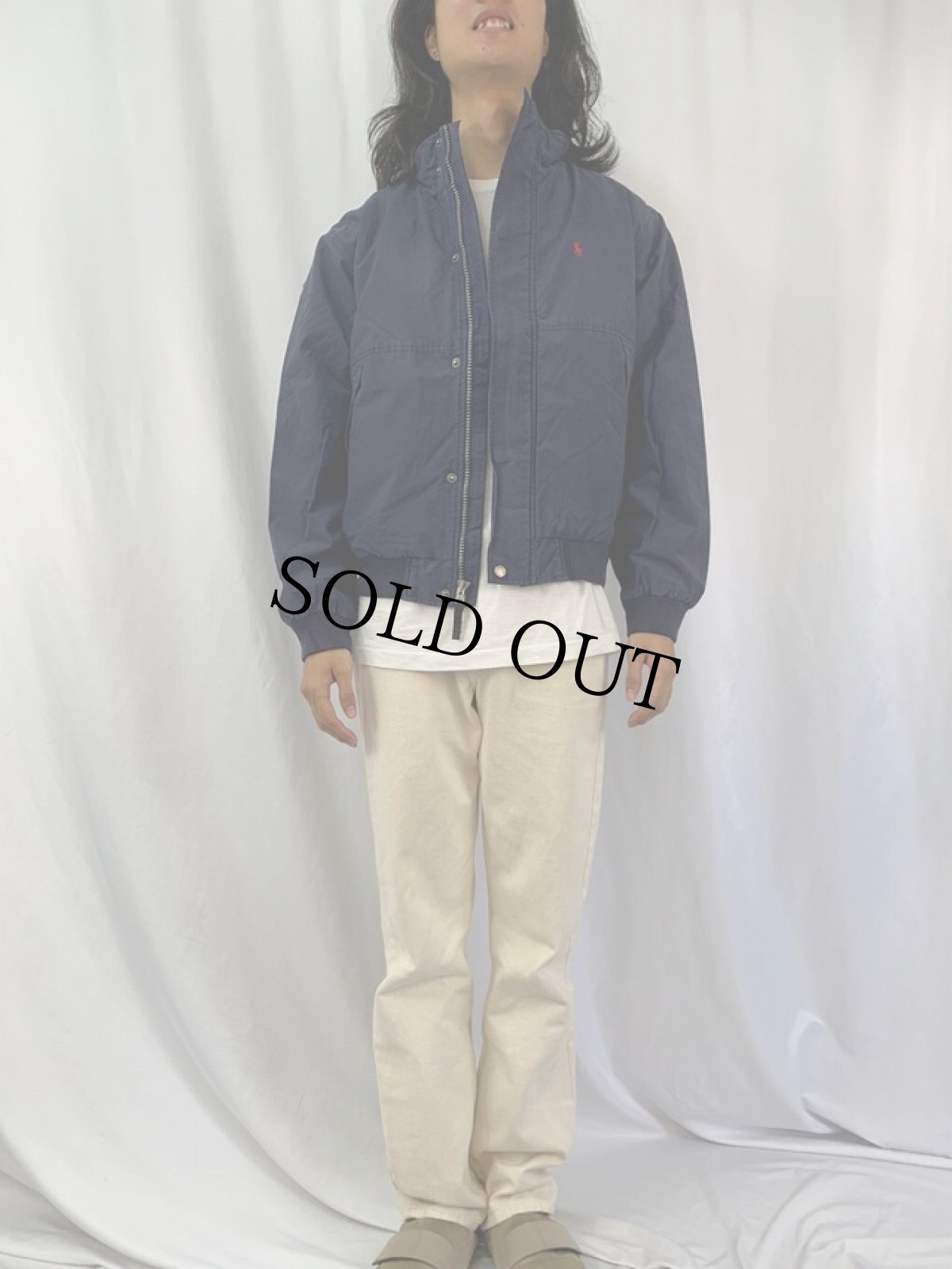 画像2: POLO Ralph Lauren ロゴ刺繍 コットン×ナイロン 中綿入り ジップジャケット M (2)