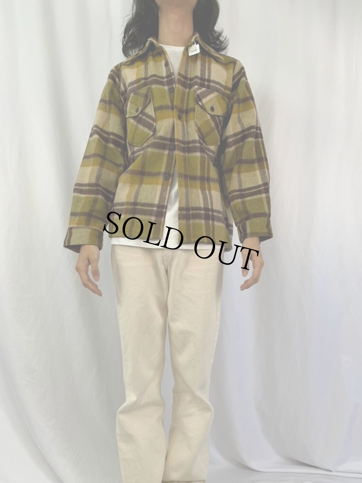 画像2: 80's BUD チェック柄 CPOシャツジャケット S (2)