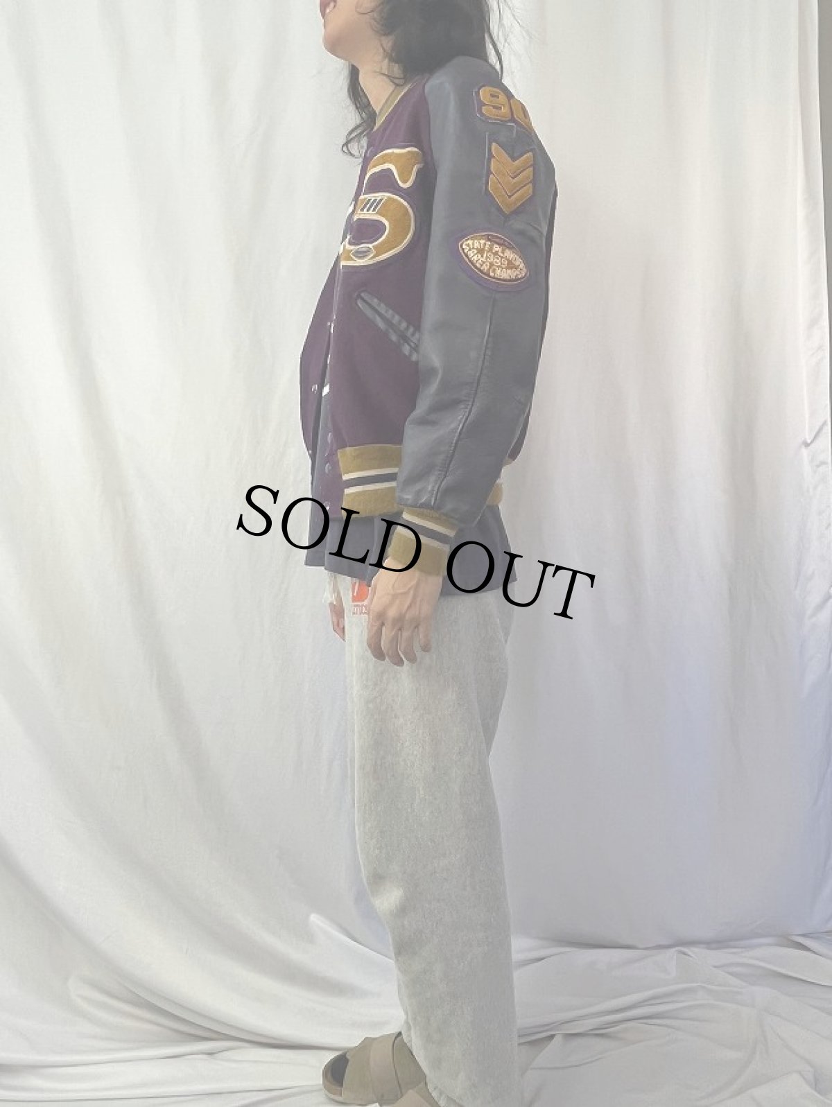 画像3: 60's DeLONG SPORTSWEAR USA製 パッチ付き ウール×レザー スタジャン SIZE38 (3)