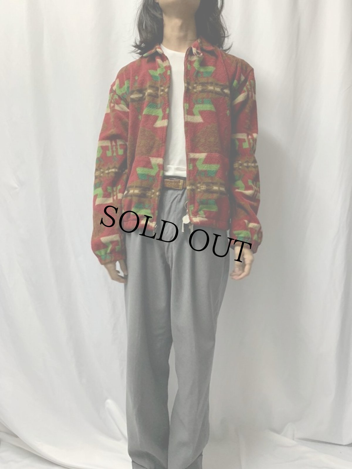 画像2: 90's POLO Ralph Lauren USA製 ネイティブ柄 フリーススウィングトップ M (2)