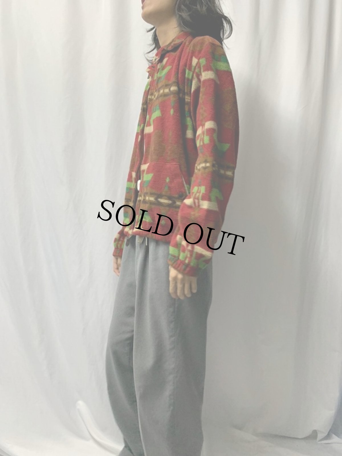 画像3: 90's POLO Ralph Lauren USA製 ネイティブ柄 フリーススウィングトップ M (3)