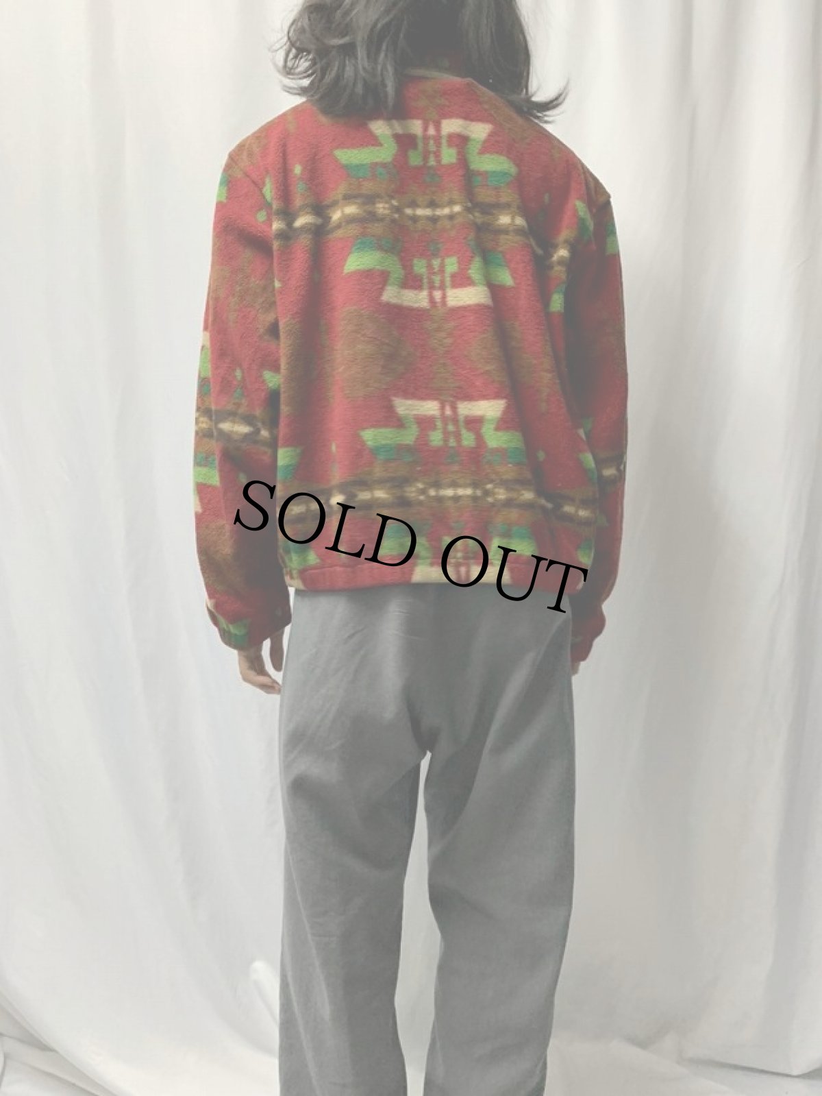 画像4: 90's POLO Ralph Lauren USA製 ネイティブ柄 フリーススウィングトップ M (4)