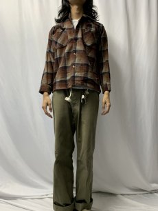 画像2: 70's PENDLETON チェック柄 オープンカラーウールシャツ L (2)