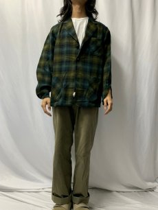 画像2: 70's PENDLETON チェック柄 オープンカラーウールシャツ M (2)