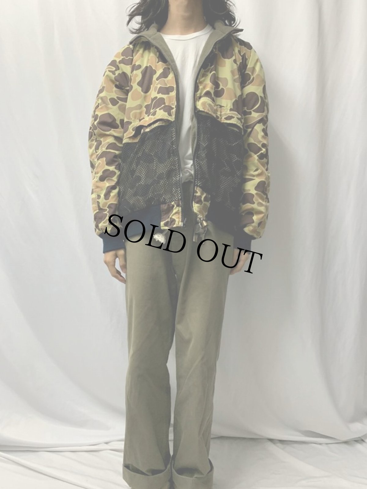 画像2: Cabela's ダックハンターカモ柄 裏フリース ナイロンジャケット XL (2)