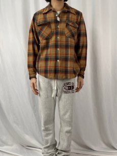 画像2: 70's PENDLETON チェック柄 オープンカラーウールシャツ M (2)