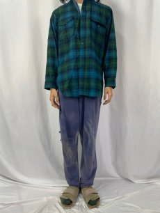 画像2: 70's PENDLETON チェック柄 オープンカラーウールシャツ SIZE15 (2)