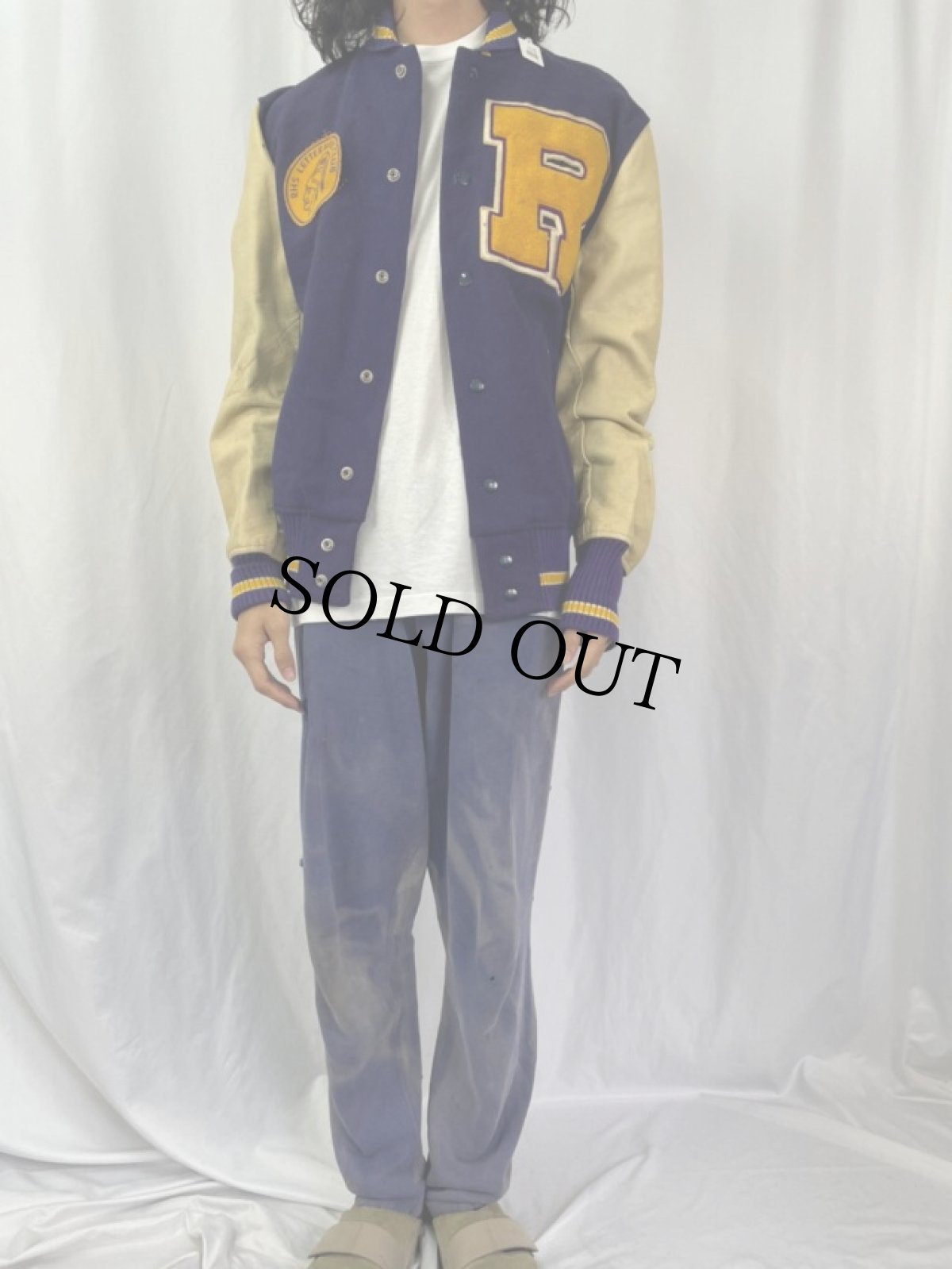 画像2: 【SALE】 50's Whiting パッチ付き ウール×レザースタジャン 42 (2)