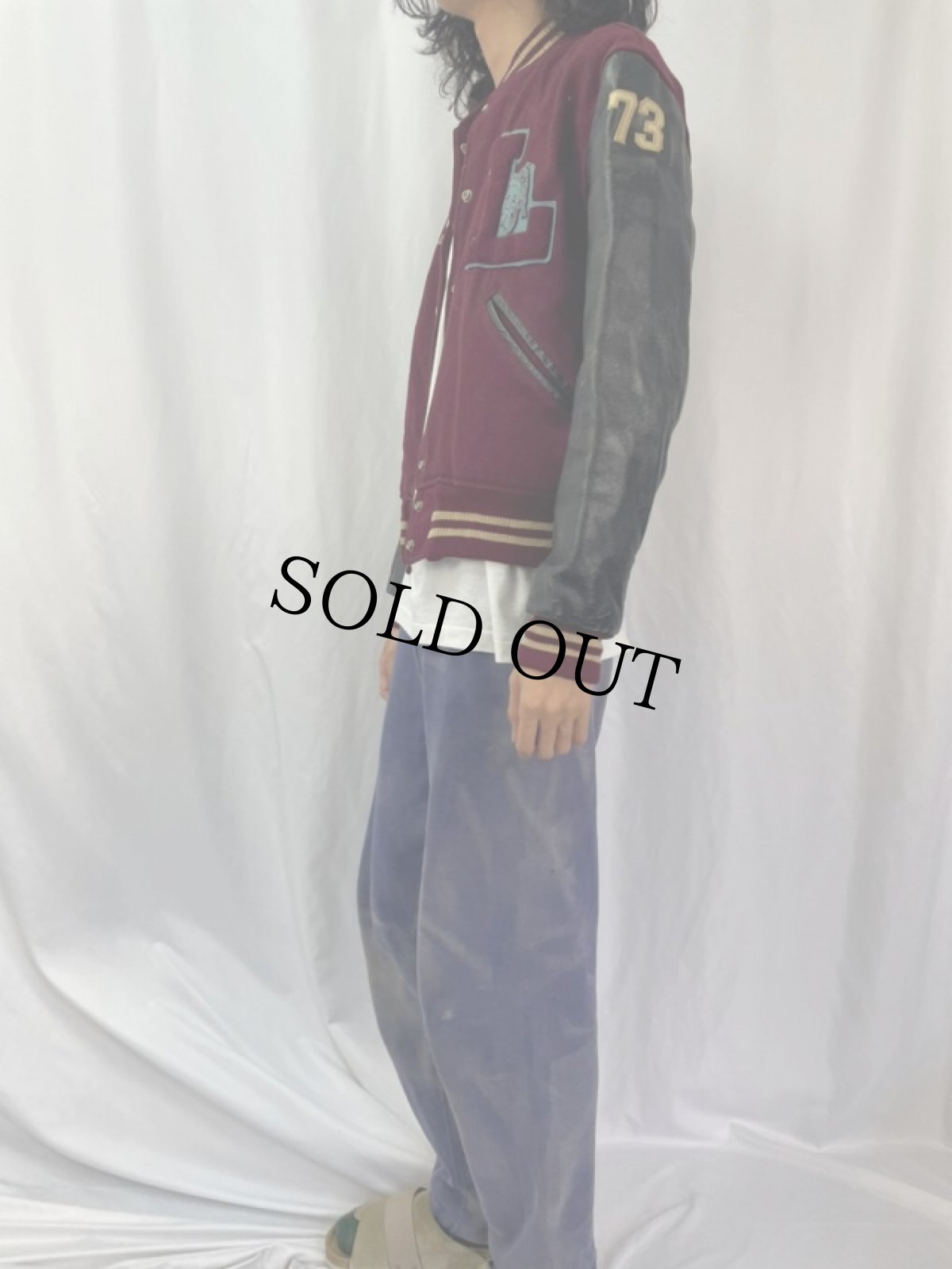 画像3: 【SALE】 50's THE STANDARD PENNANT パッチ付き ウール×レザースタジャン (3)