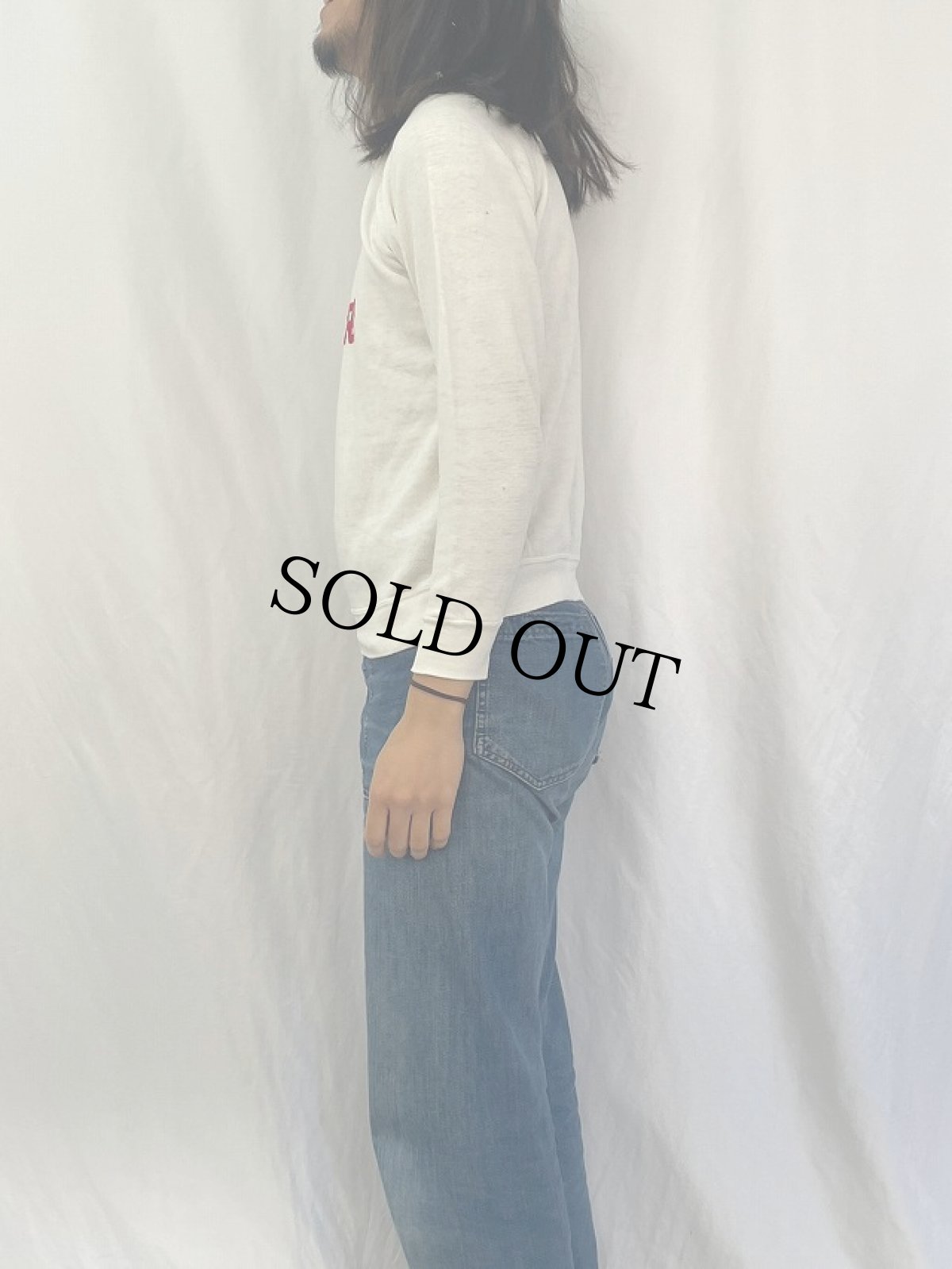 画像3: 70's collegiate pacific "STANFORD" フロッキープリント ラグランスウェット (3)