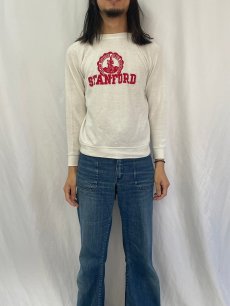 画像2: 70's collegiate pacific "STANFORD" フロッキープリント ラグランスウェット (2)