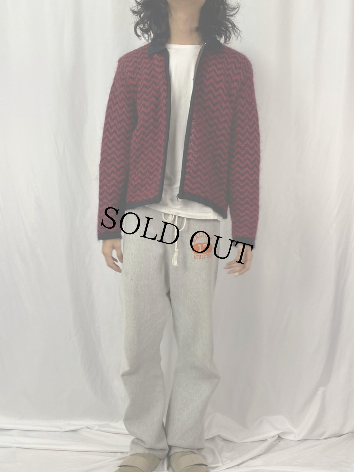 画像2: 80's〜 PAUL HARRIS DESIGN 総柄 モヘアニットジップジャケット XL (2)