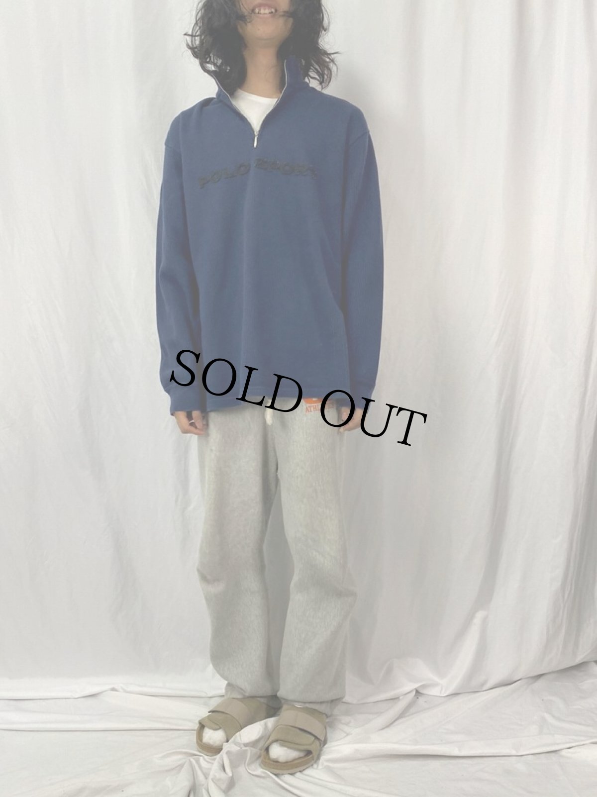 画像2: 90's POLO SPORT Ralph Lauren ハーフジップ リブスウェット XXL NAVY (2)