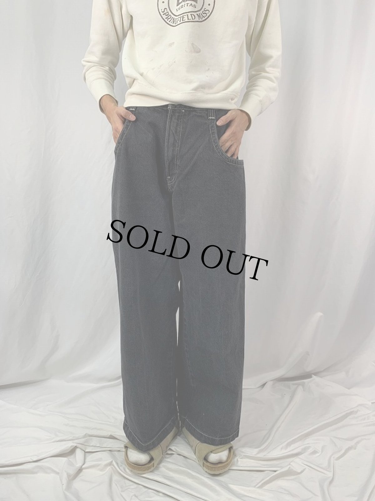 画像3: JNCO JEANS ロゴ刺繍 ブラックデニムパンツ W35 (3)