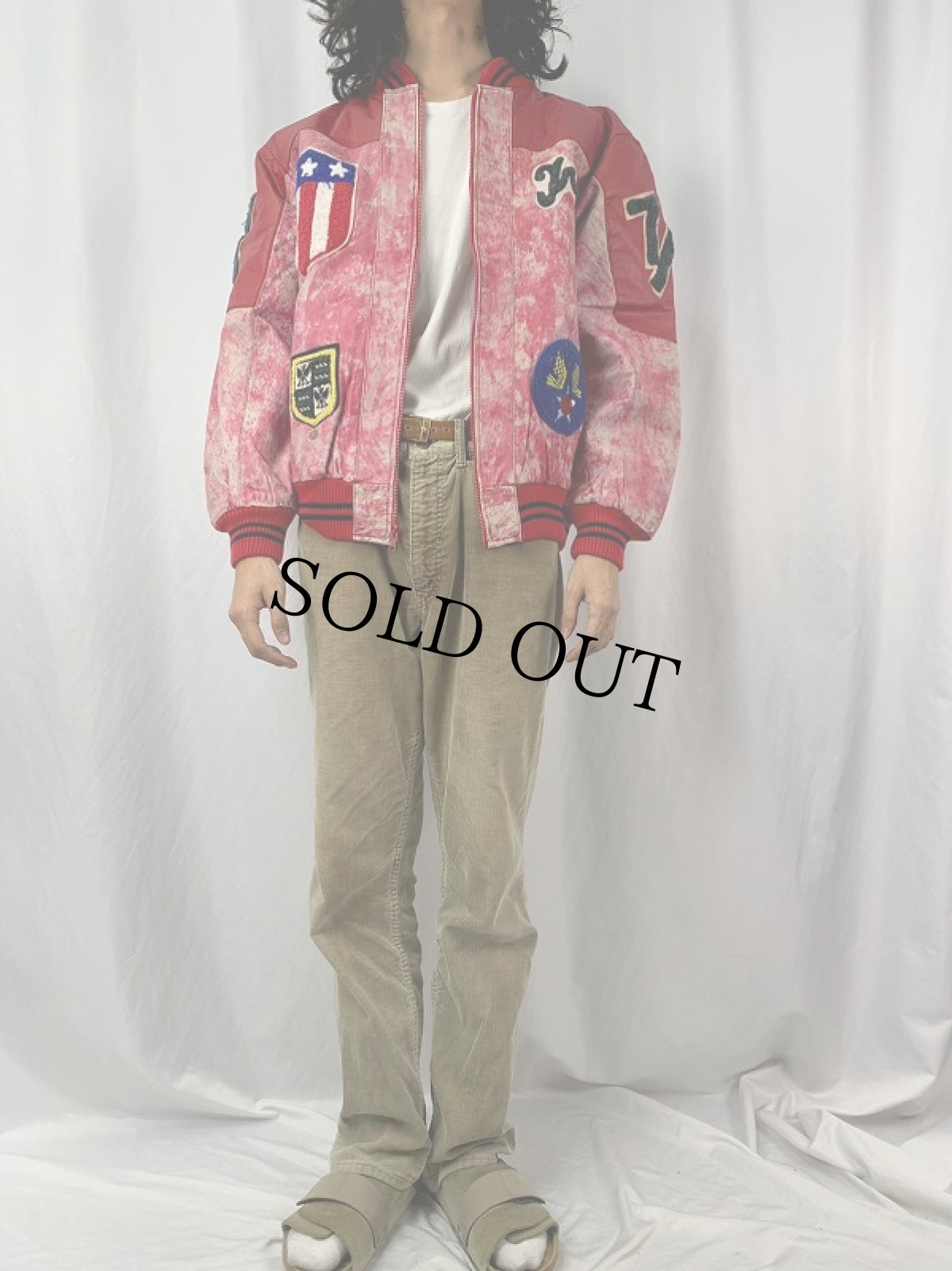 画像2: 80's WORLD OF TROOP パッチ付き レザースタジャン L (2)