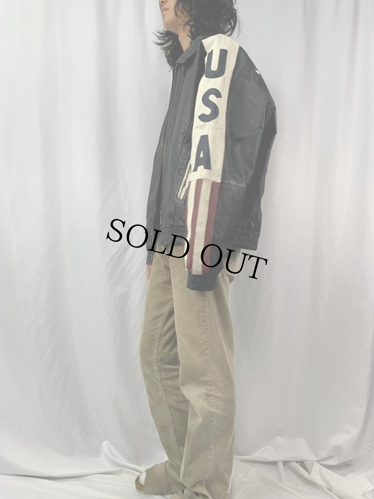 画像3: CARIBOU CREEK 星条旗デザイン レザースタジャン 3XL (3)