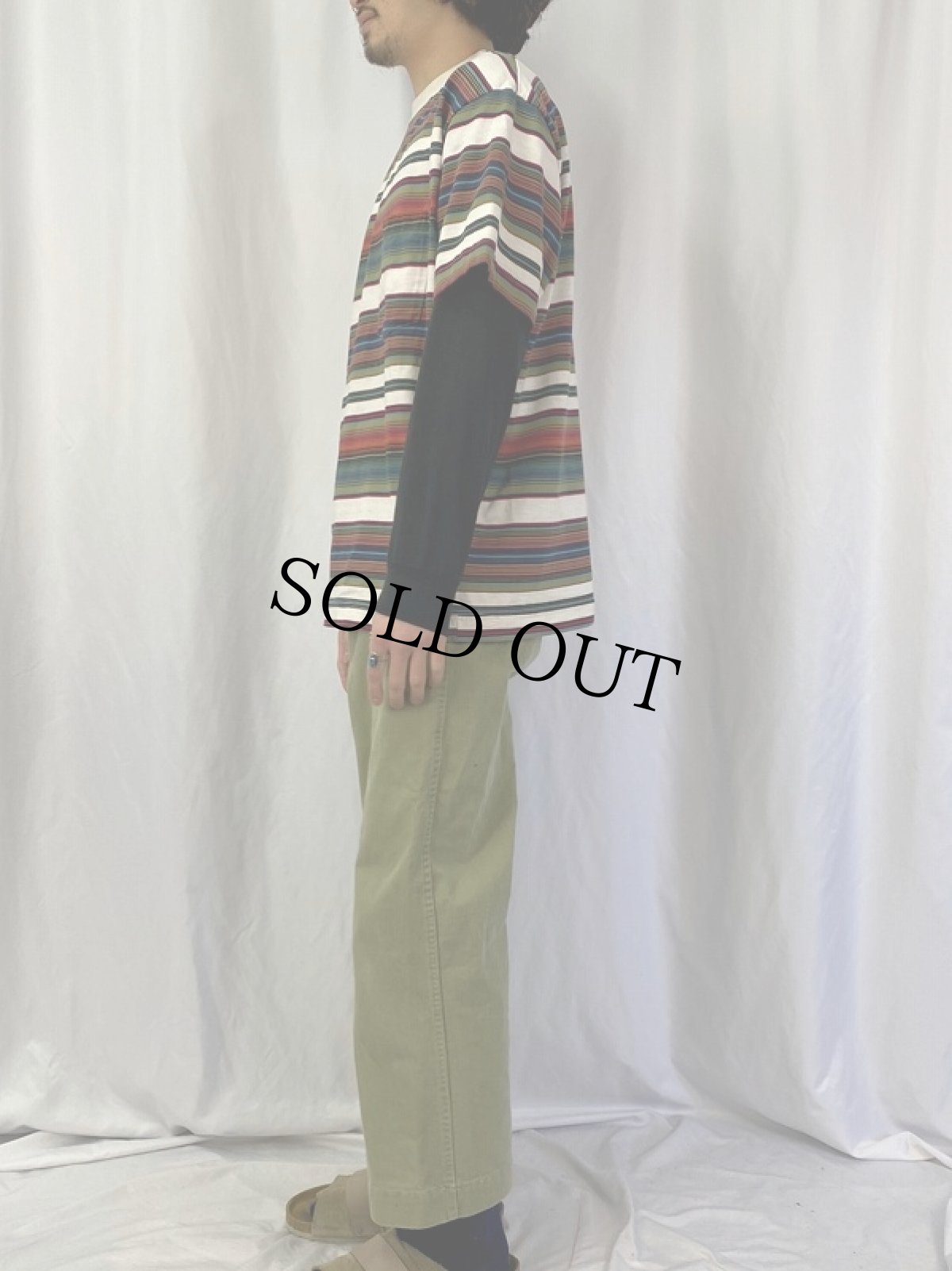 画像3: 80's STUSSY USA製 ロゴ刺繍 マルチボーダーTシャツ M (3)