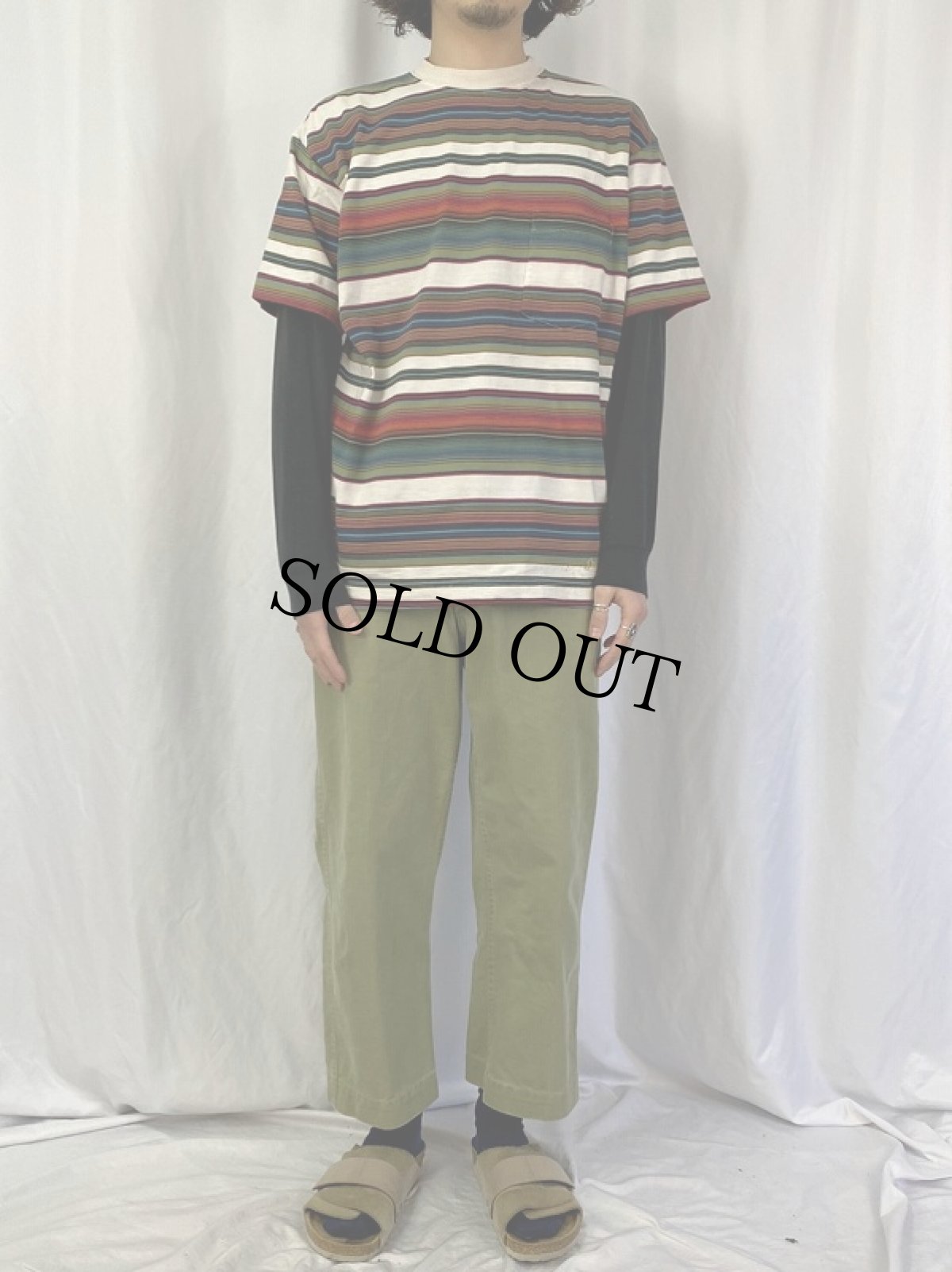 画像2: 80's STUSSY USA製 ロゴ刺繍 マルチボーダーTシャツ M (2)