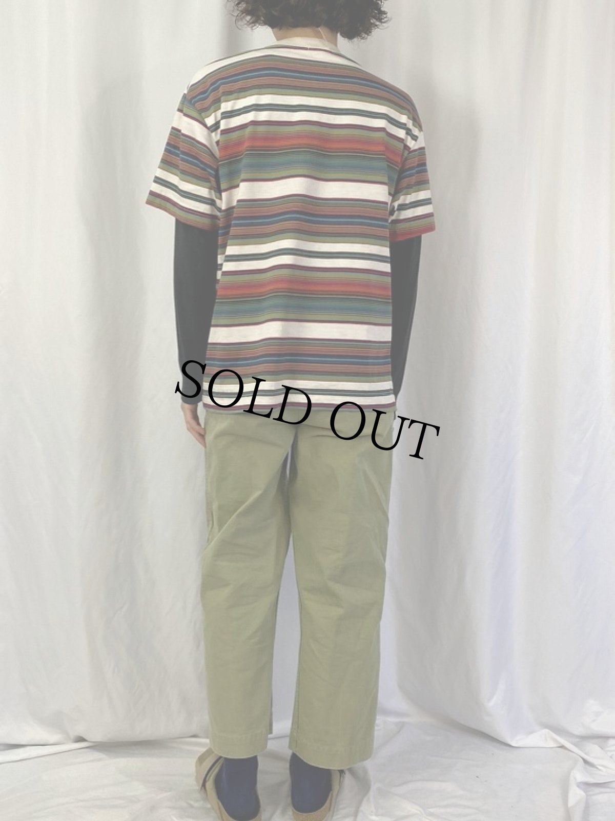 画像4: 80's STUSSY USA製 ロゴ刺繍 マルチボーダーTシャツ M (4)