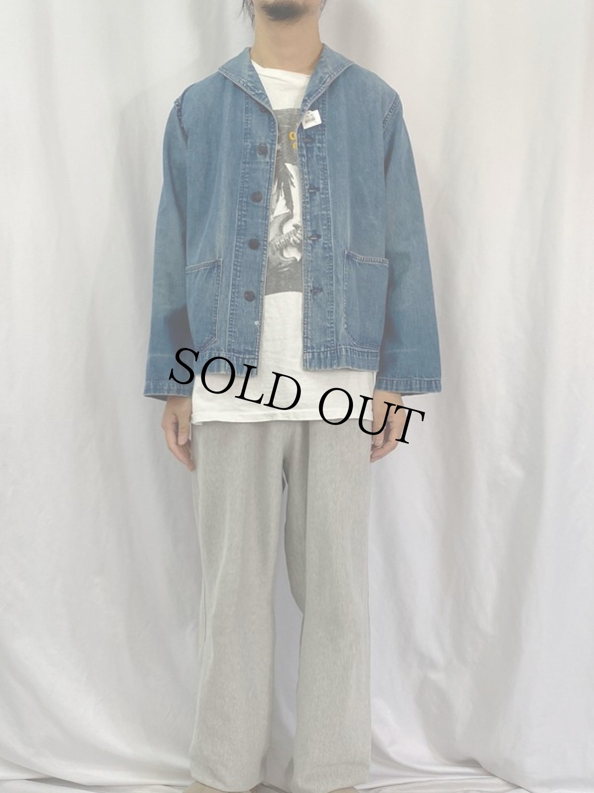 画像2: 40's U.S.NAVY ショールカラー デニムカバーオール (2)