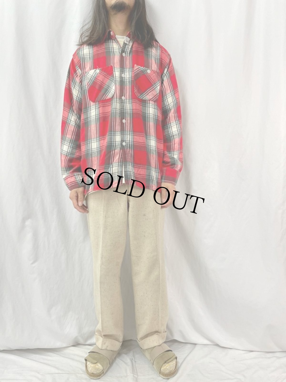 画像2: 50's PENNEY'S チェック柄 マチ付き ヘビーネルシャツ L (2)