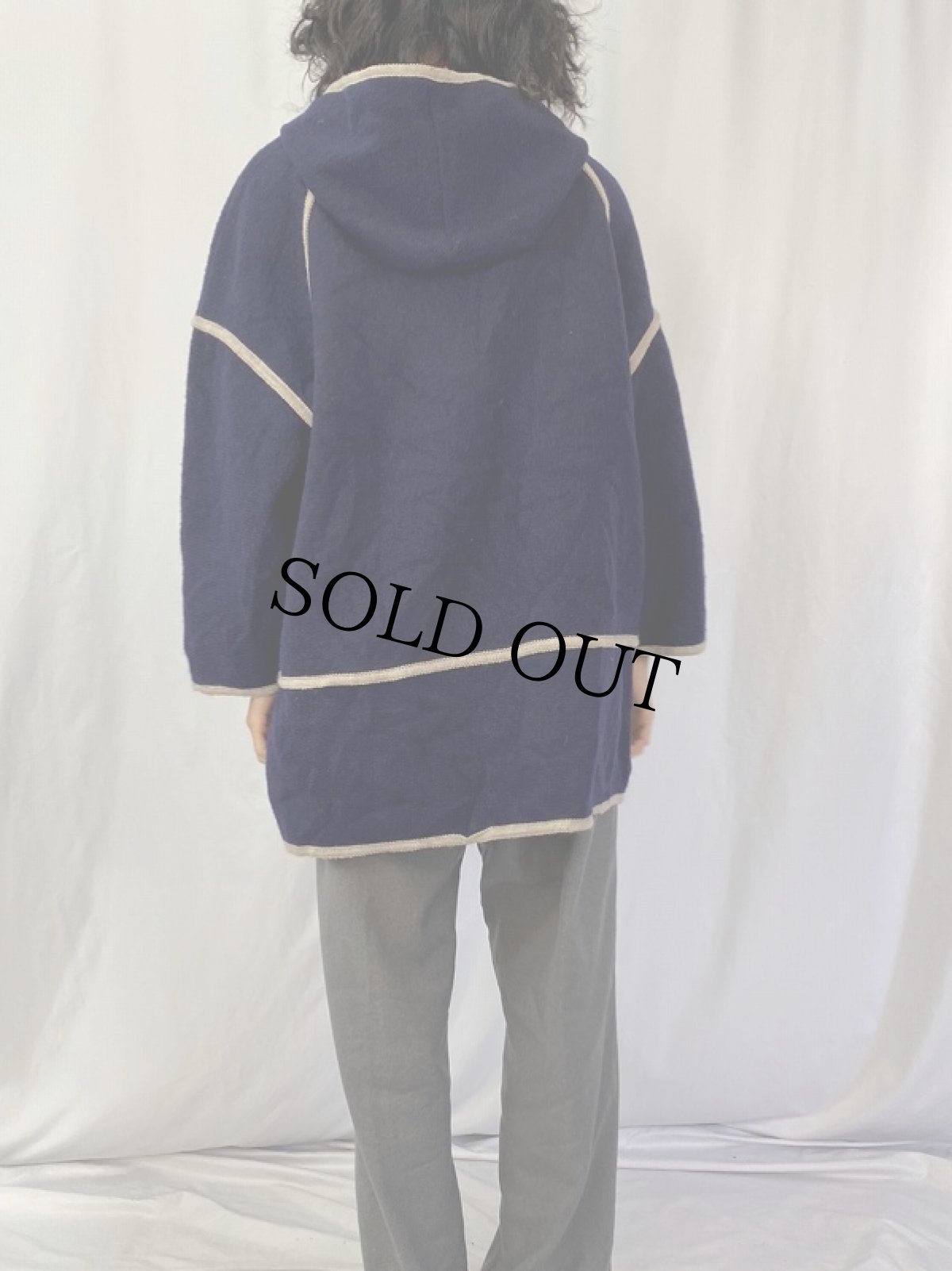 画像4: デザイン フード付き ウールジップコート NAVY (4)