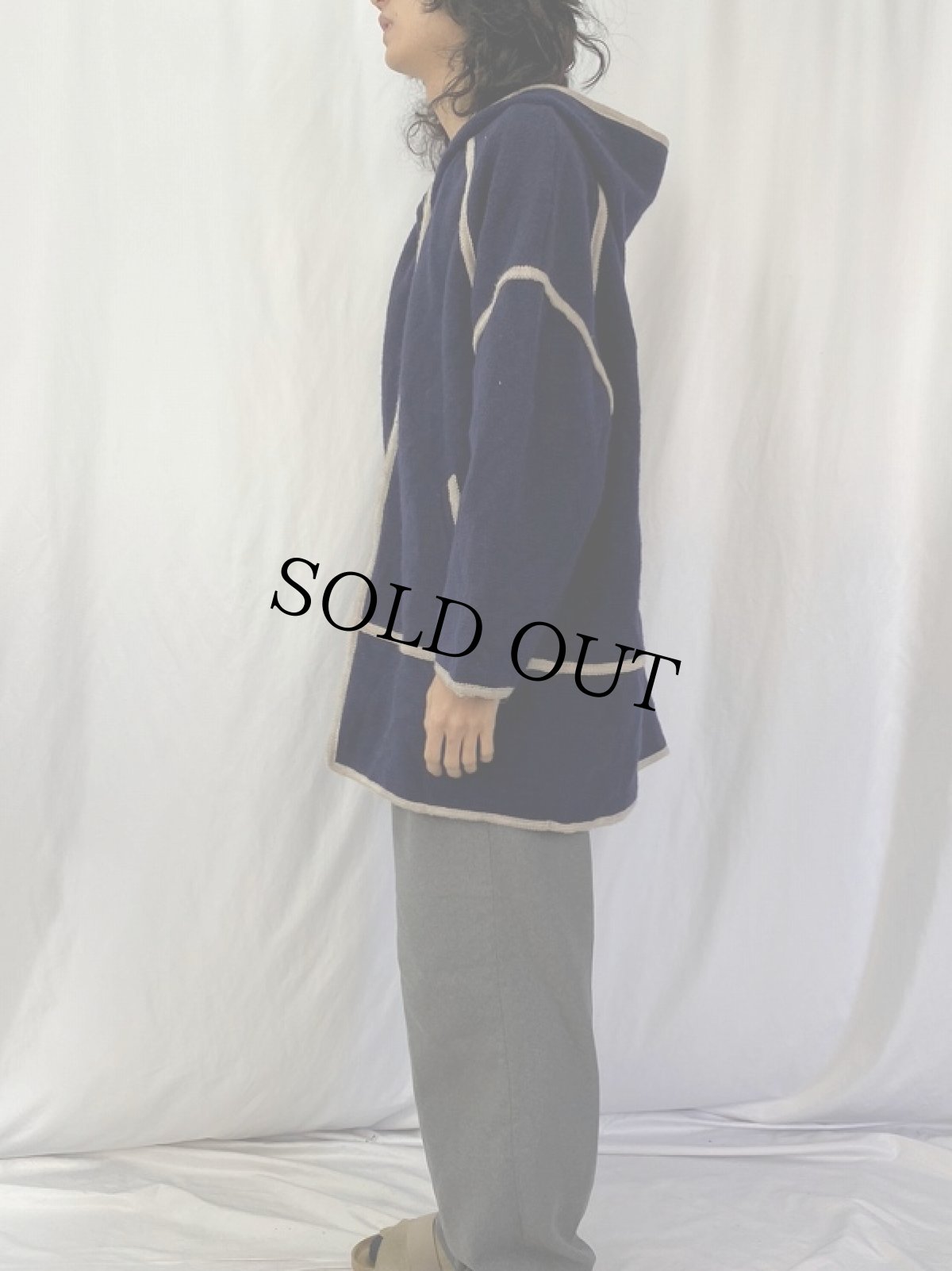 画像3: デザイン フード付き ウールジップコート NAVY (3)