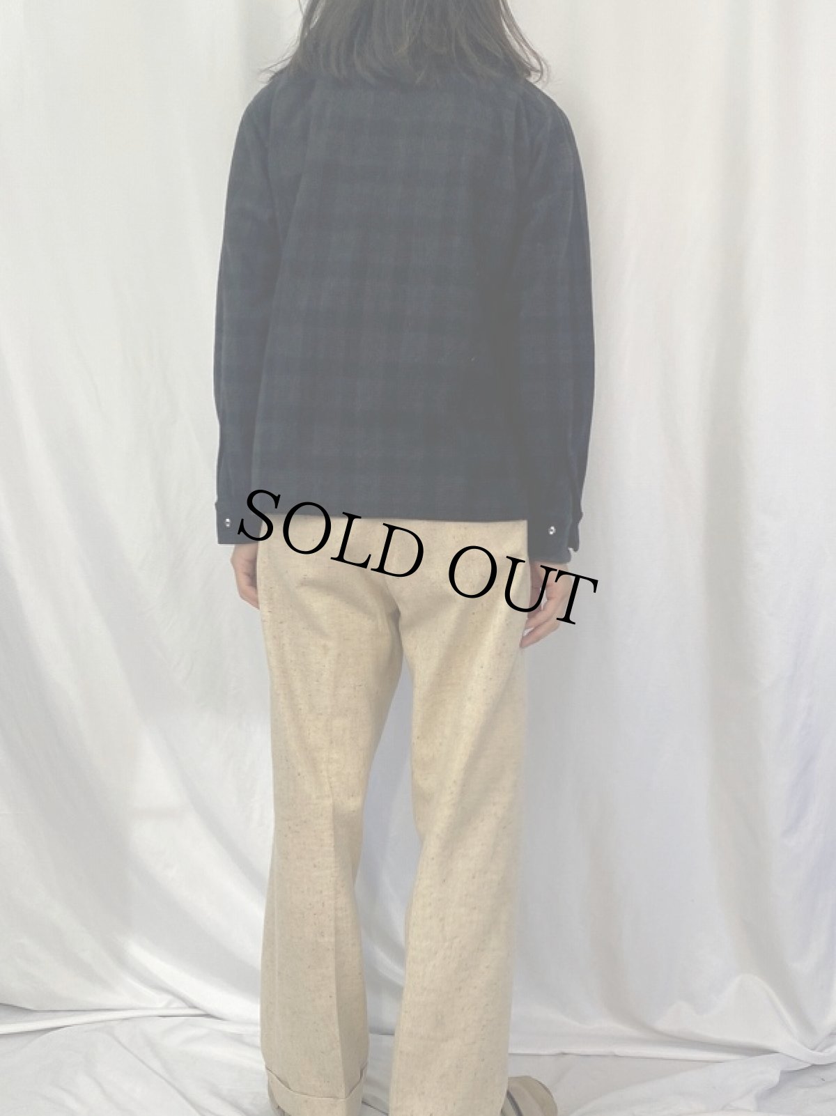 画像4: 60's PENNY'S TOWNCRAFT チェック柄 ウールオープンカラーシャツ M (4)