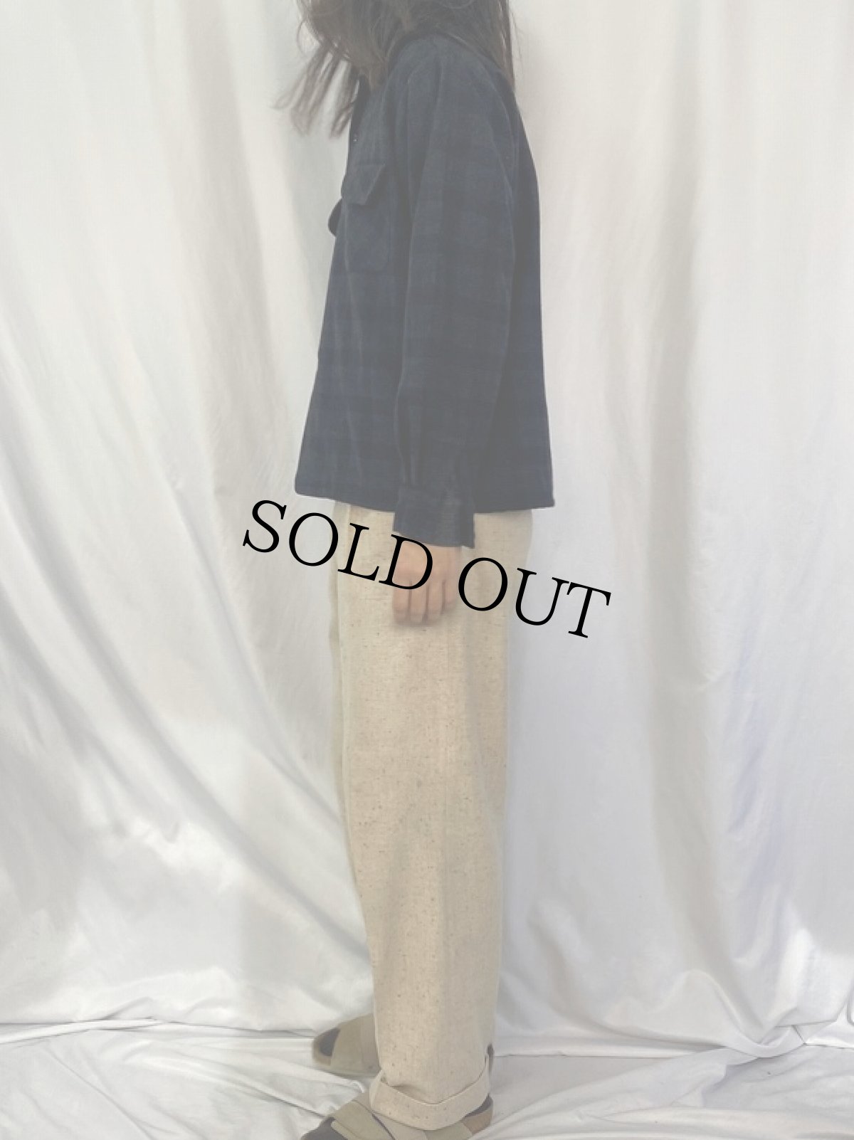 画像3: 60's PENNY'S TOWNCRAFT チェック柄 ウールオープンカラーシャツ M (3)