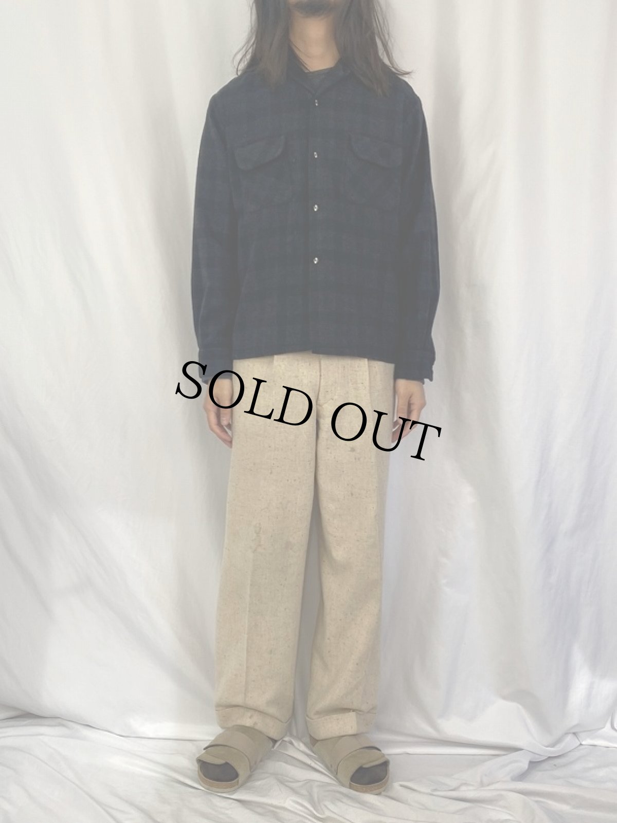 画像2: 60's PENNY'S TOWNCRAFT チェック柄 ウールオープンカラーシャツ M (2)