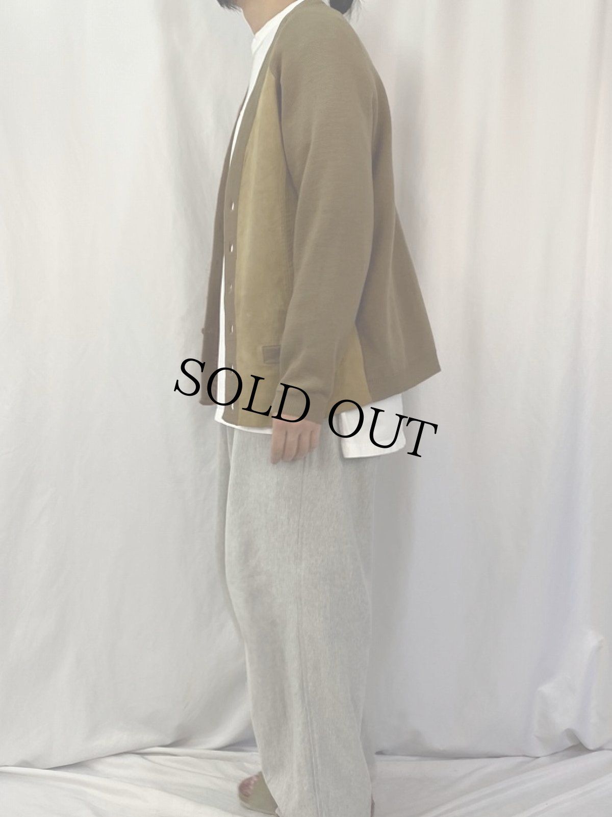 画像3: 60〜70's Ramsuede スエード切り替えニットカーディガン XL (3)