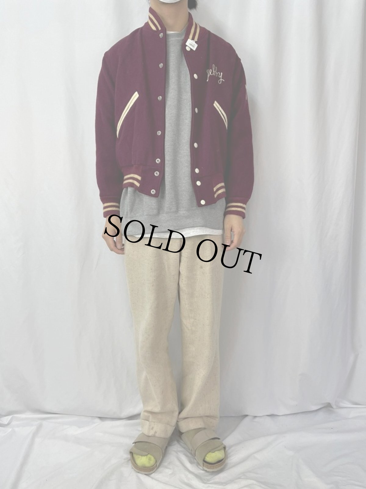 画像2: 60's "Flyng Eagles" チェーン刺繍 ウールスタジャン  (2)