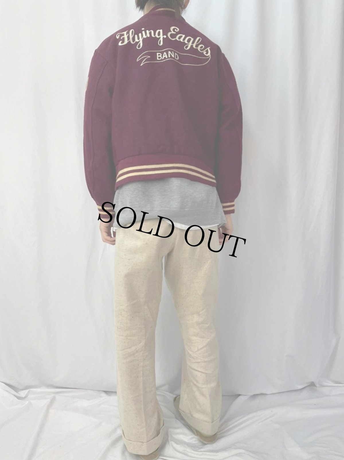 画像4: 60's "Flyng Eagles" チェーン刺繍 ウールスタジャン  (4)