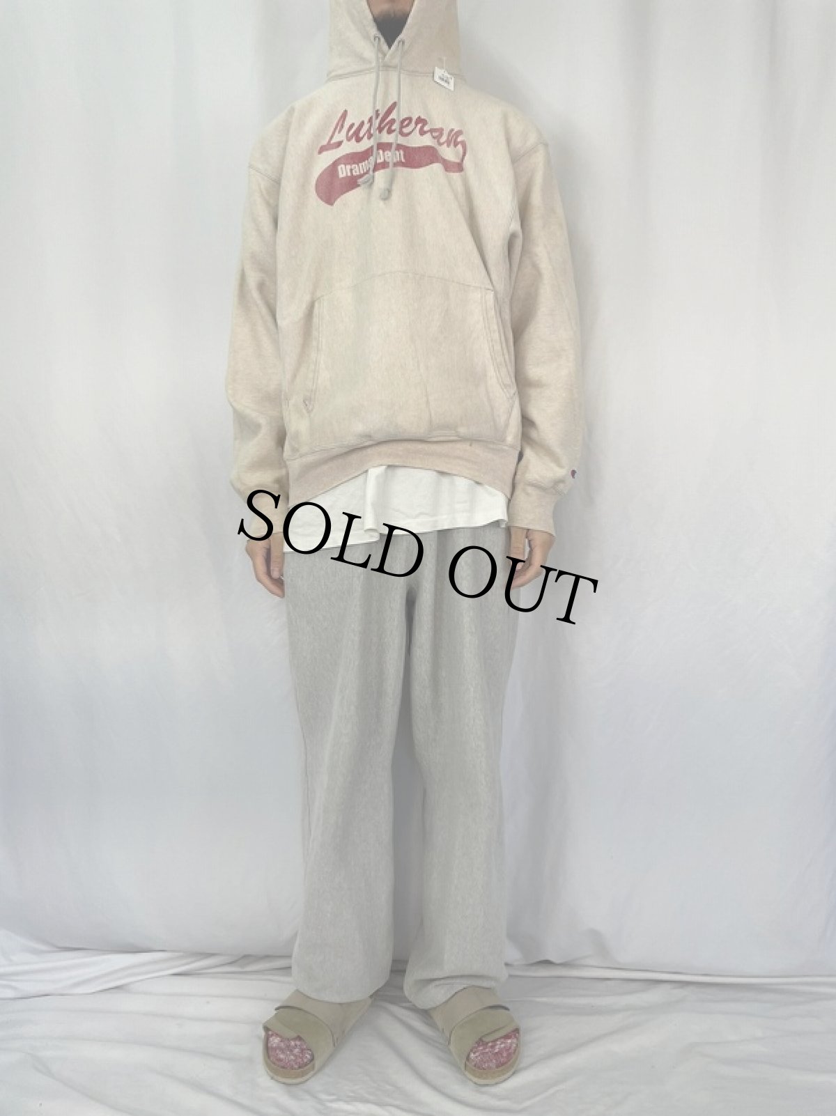 画像2: Champion PREMIUM REVERSE WEAVE "Lutheran" プリントスウェットフーディ M (2)